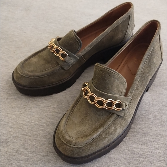 Sam Edelman Shoes - Sam Edelman Women's Taelor Chain Link Olive Suede Lug Sole Loafers Size 8M
